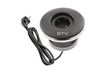 Блок розеток GTV круглий врізний SHUTTER, 1xSCHUKO, кабель з вилкою 1,5м, чорний EOL AE-GM1SSHU-20 фото